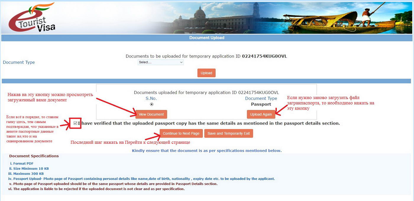 образец заполнения онлайн анкеты на электронную визу в Индию