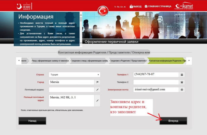анкета на детей для ВНЖ в Турции инструкция как заполнять